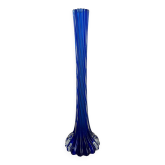 Vase soliflore bleu cobalt en verre de Murano