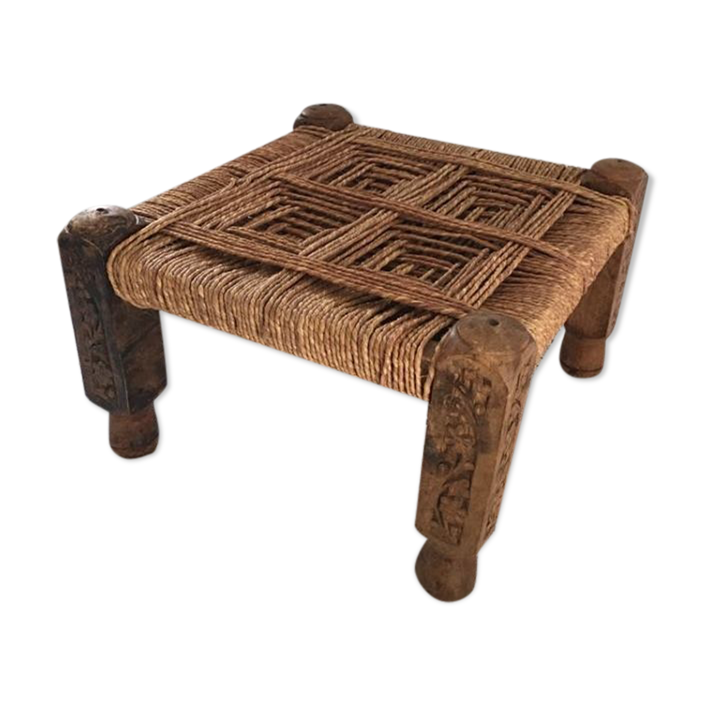 Stool in wood and rope ethnic style