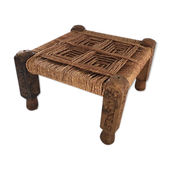 Stool in wood and rope ethnic style