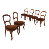 Chaises anciennes Louis-Philippe en noyer et tissu, Italie, XIXe siècle