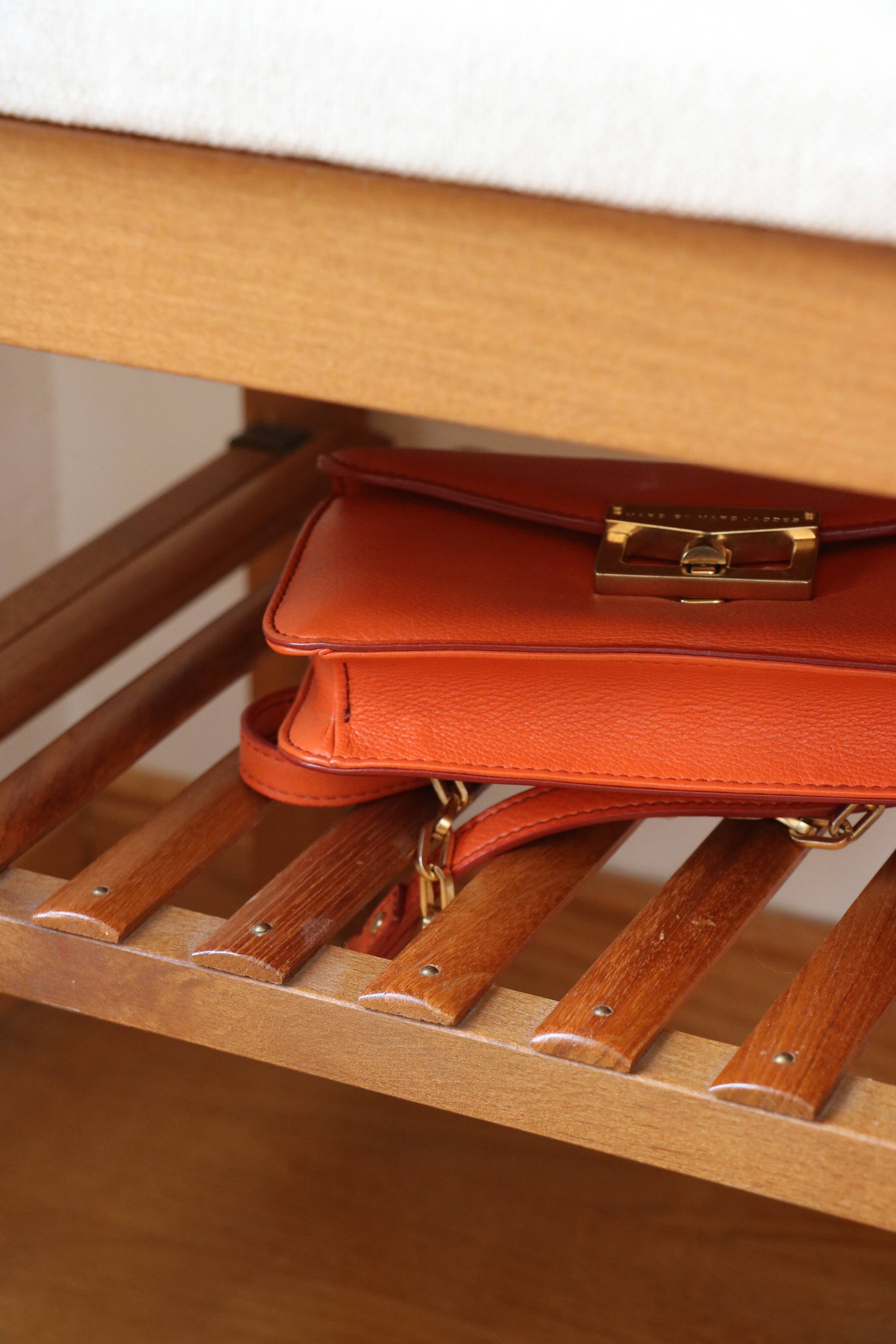Entrance bench, Scandinavian modular telephone bench, teak, 1960