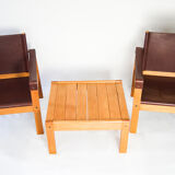 Karl Heinz Bergmiller For Escriba, Pair of Safari Leather Armchairs and Matching Coffee Table
