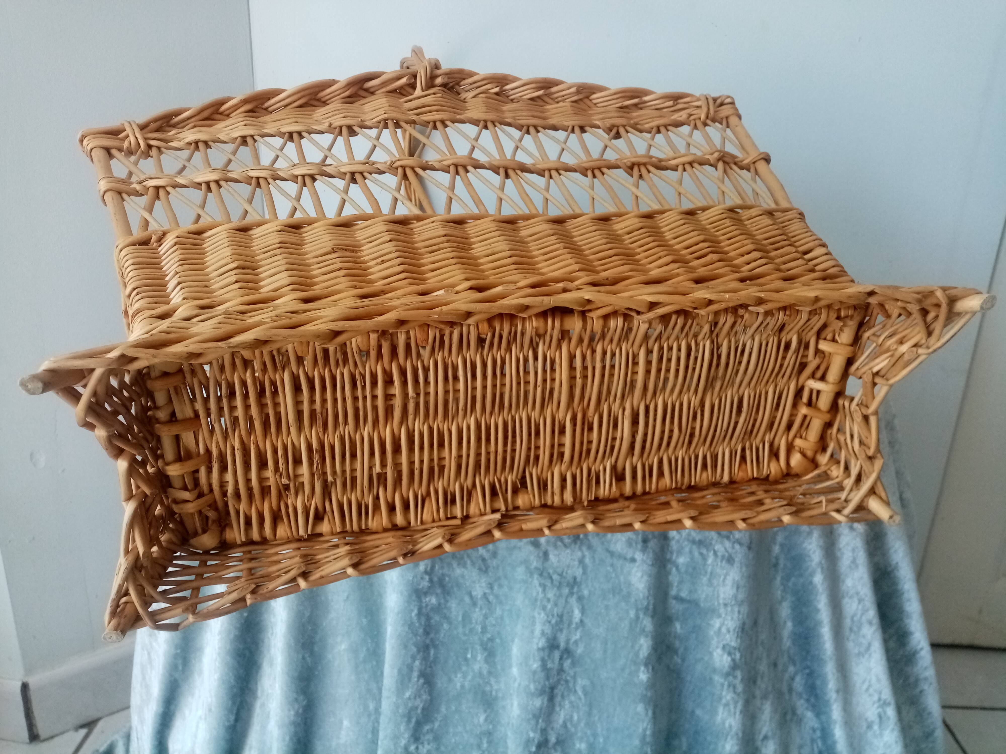 Old woven rattan magazine rack from the 1950s-60s