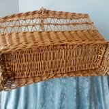 Old woven rattan magazine rack from the 1950s-60s