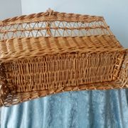 Old woven rattan magazine rack from the 1950s-60s