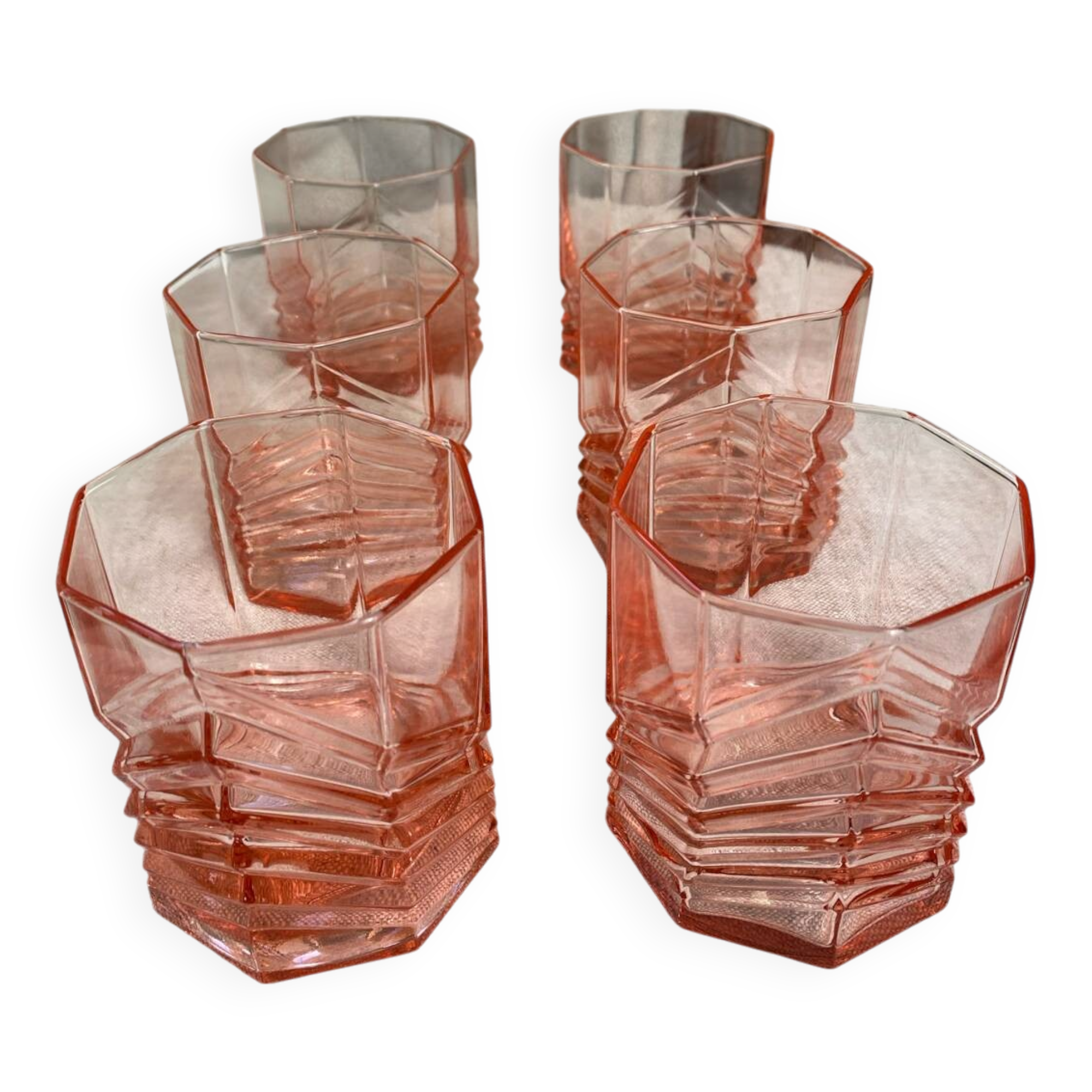 Art Deco Pink Glass Whiskey Glasses