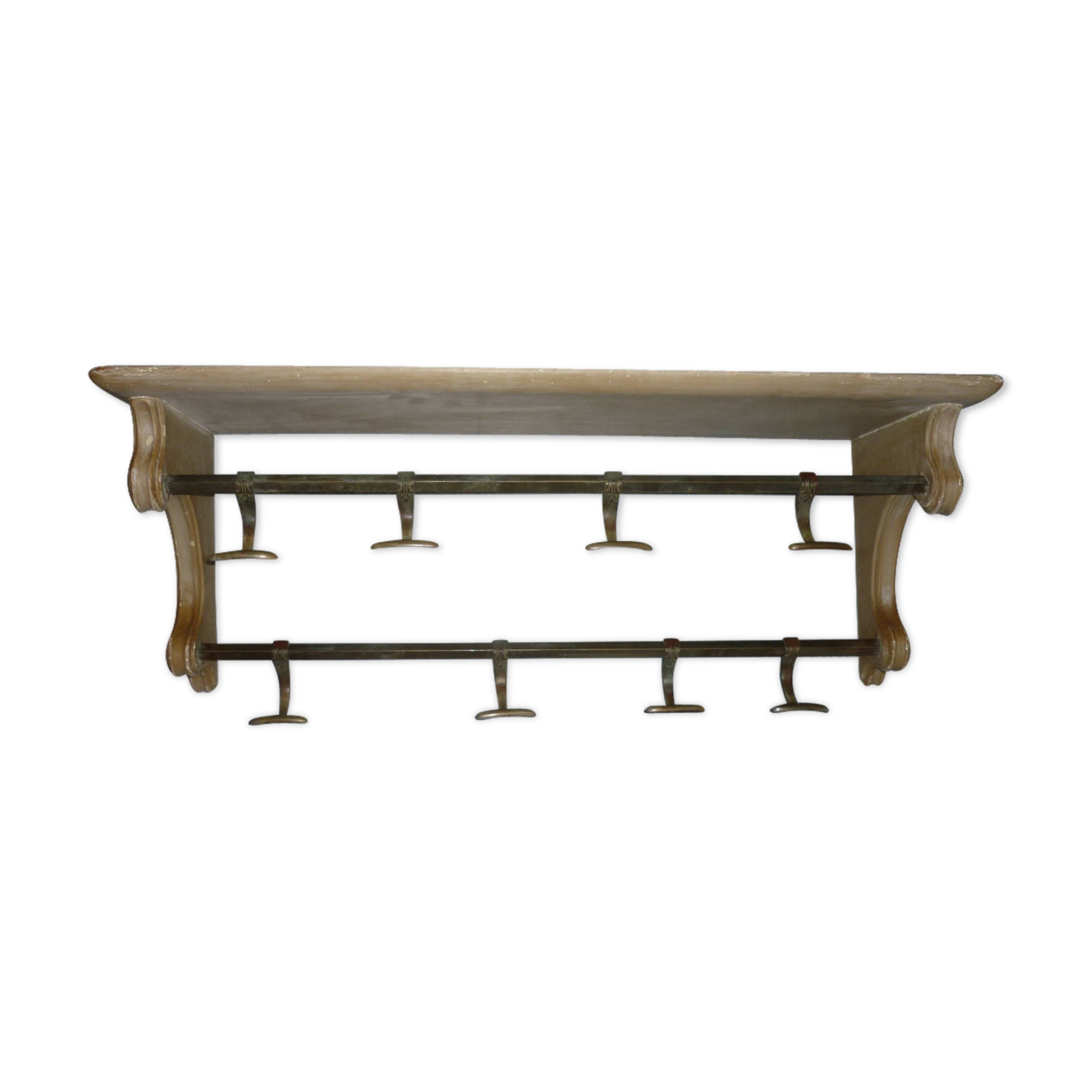 Vintage wall coat rack with shelf and 8 sliding pads