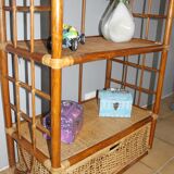 Shelves library 4 levels rattan and wicker vintage