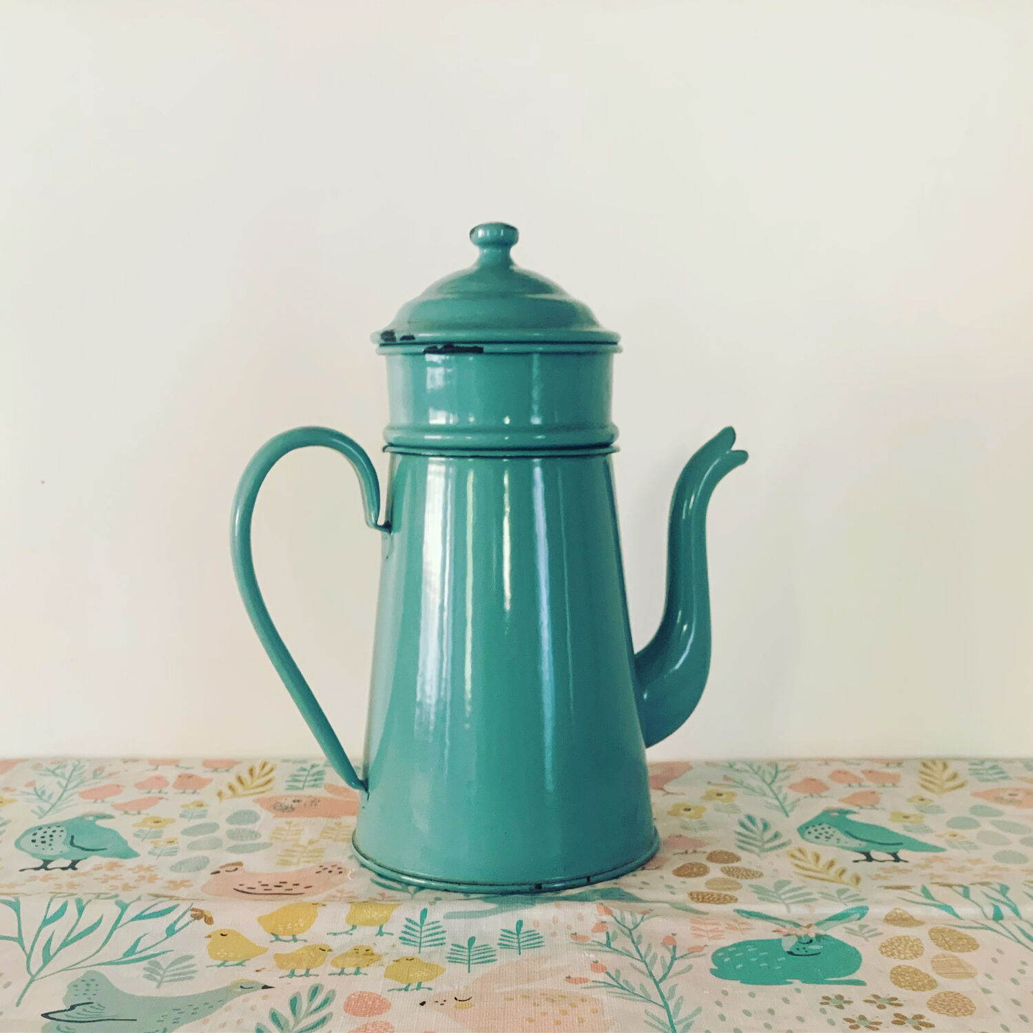 Vintage green enameled coffee pot