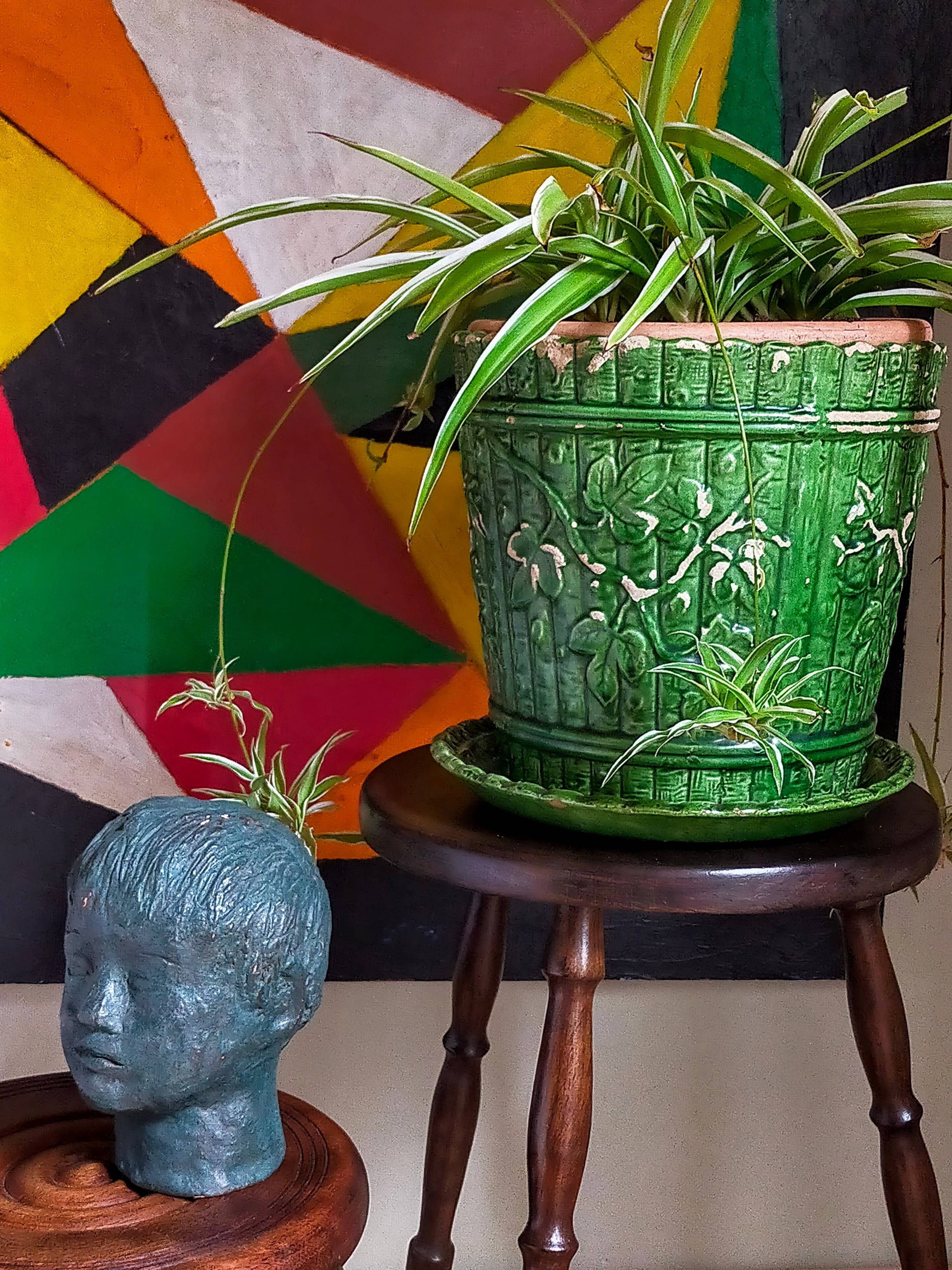 Flower pot and saucer in slip by G. De Bruyn 19th century