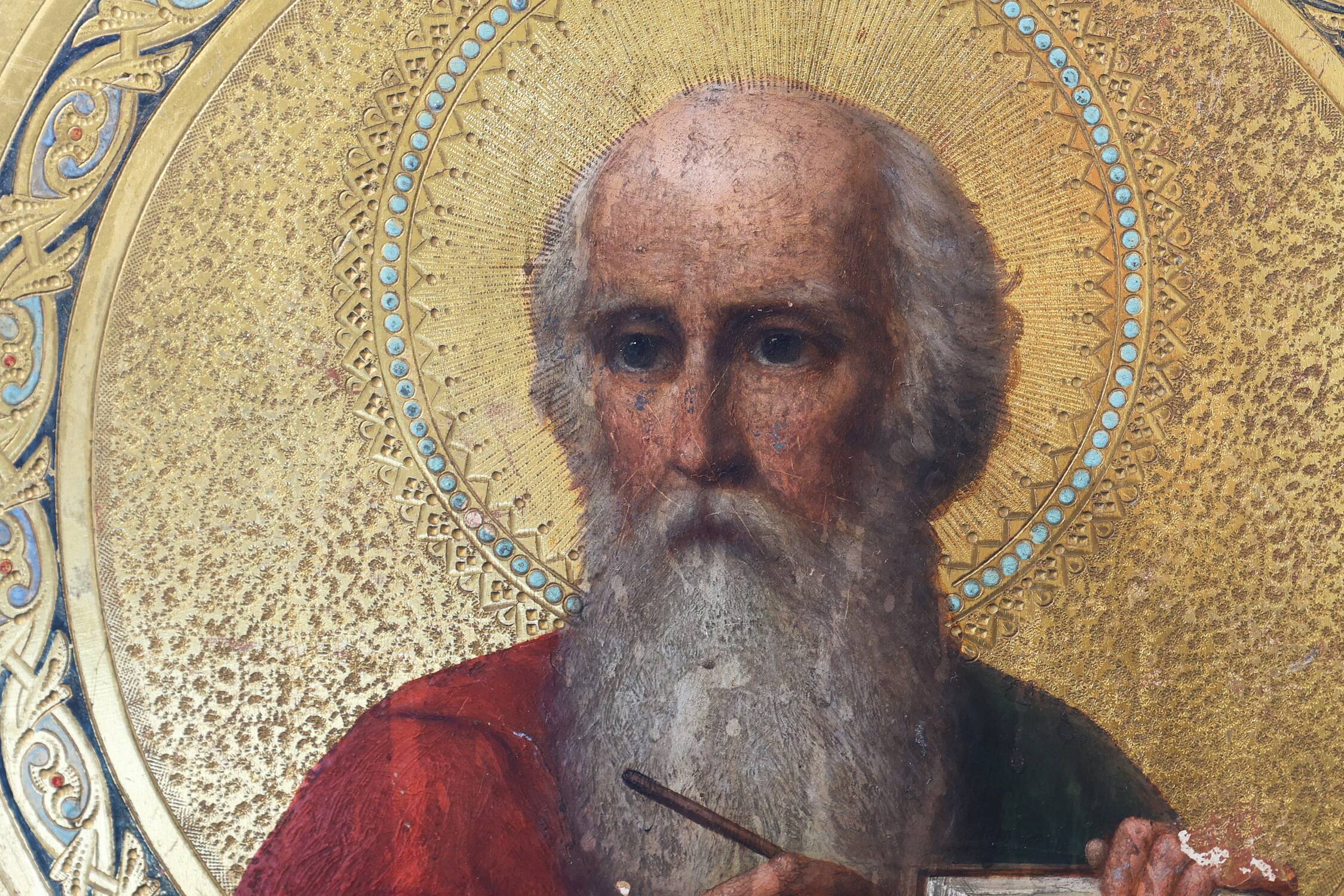 19th Century Round Icon of the Holy Apostle John the Theologian in Oak & Go