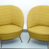 Pair of Ico Parisi-Style Armchairs in Original Fabric, Italy, 1950s