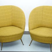 Pair of Ico Parisi-Style Armchairs in Original Fabric, Italy, 1950s
