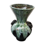 Ancien vase gaubier céramique émaillée noire coulures vert blanc vintage