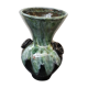 Old black enamelled ceramic Gaubier vase with green white vintage drips