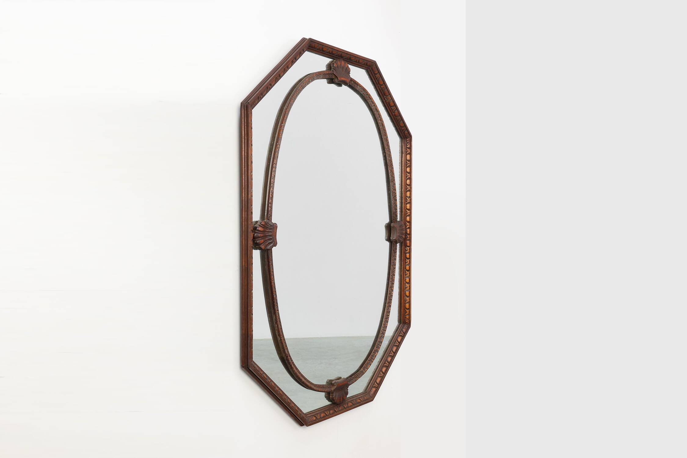 Art Deco octagonal wooden mirror, France ca. 1920