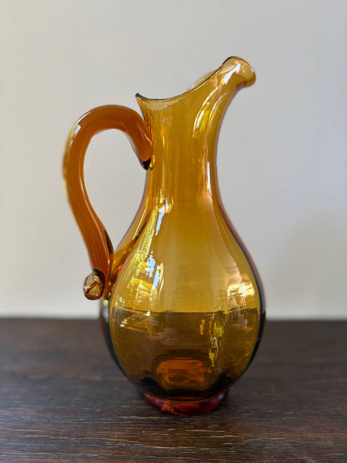 Vintage orange mouth-blown glass pitcher
