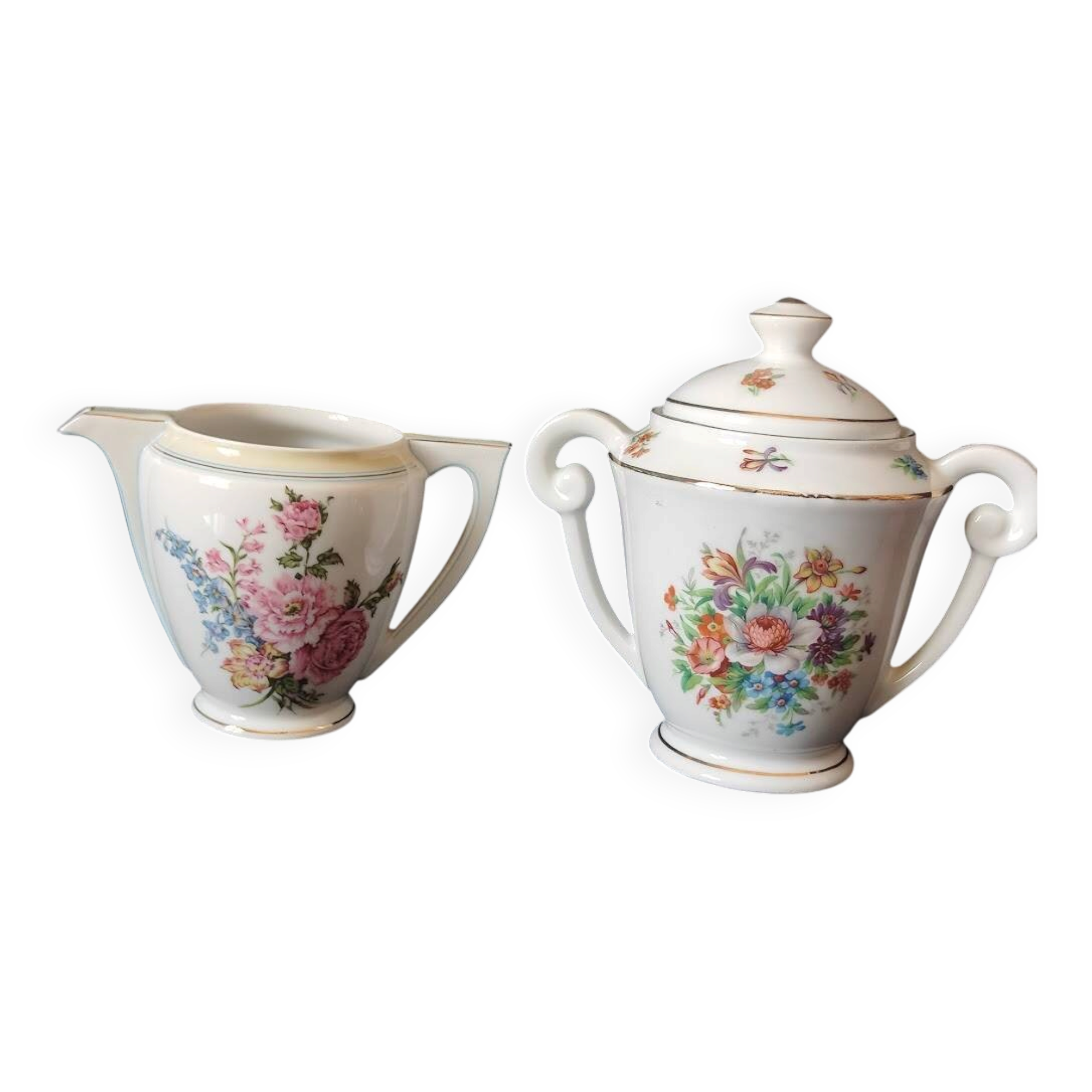 Crémier et sucrier porcelaine décor de roses