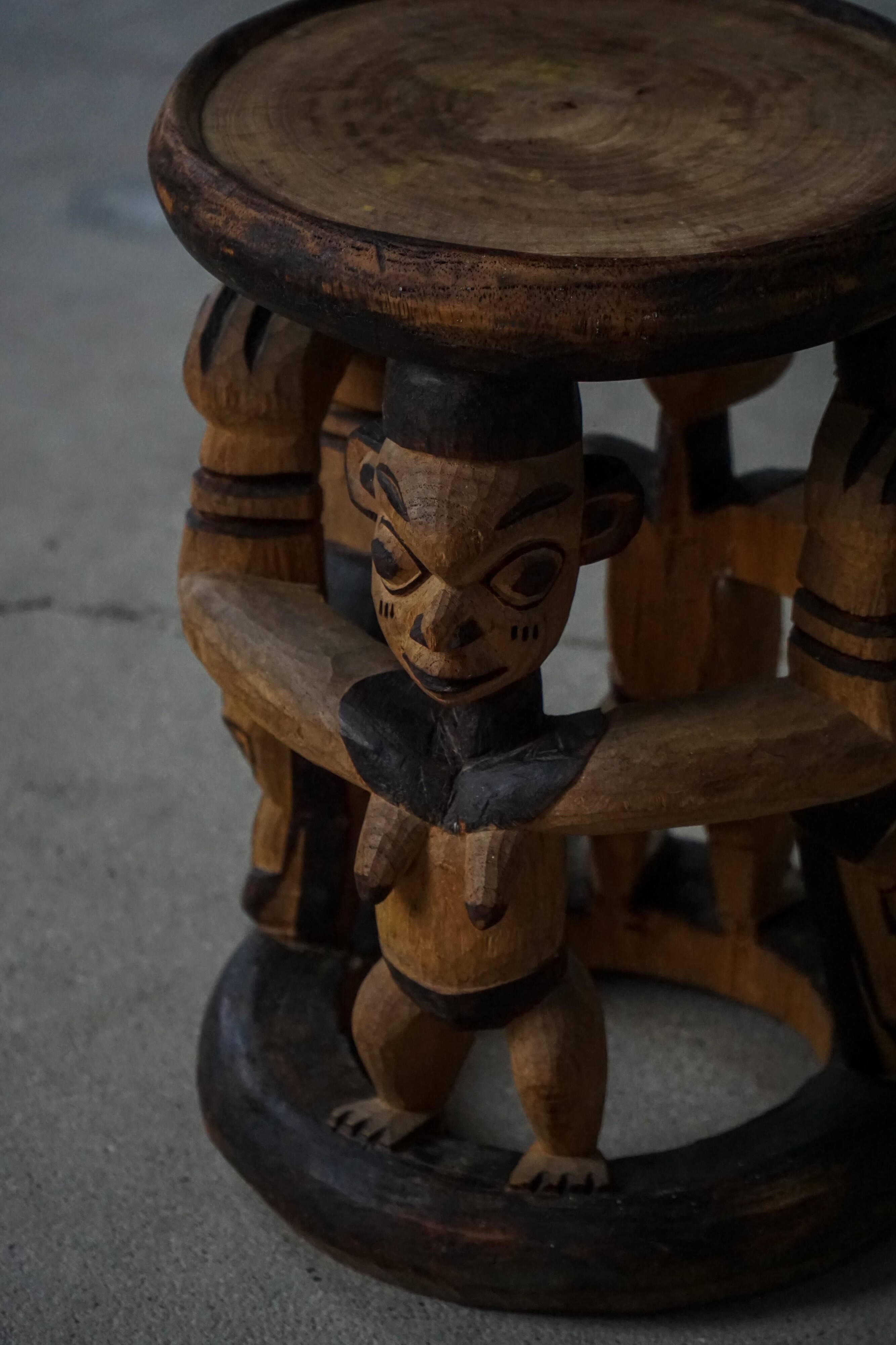 Decorative stool carved from African hardwood / Tribal art piece, mid-20th century