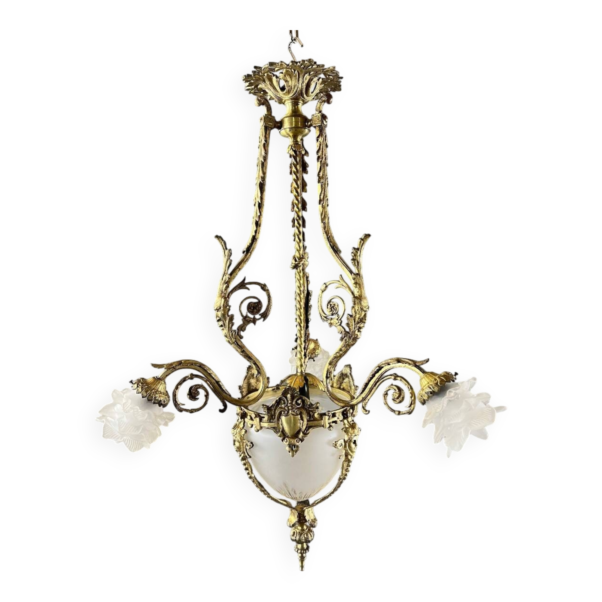 Louis XV style chandelier in bronze and glass, 19th century