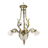 Lustre de style Louis XV en bronze et verreries, XIXe s.