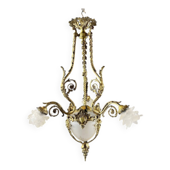 Louis XV style chandelier in bronze and glass, 19th century