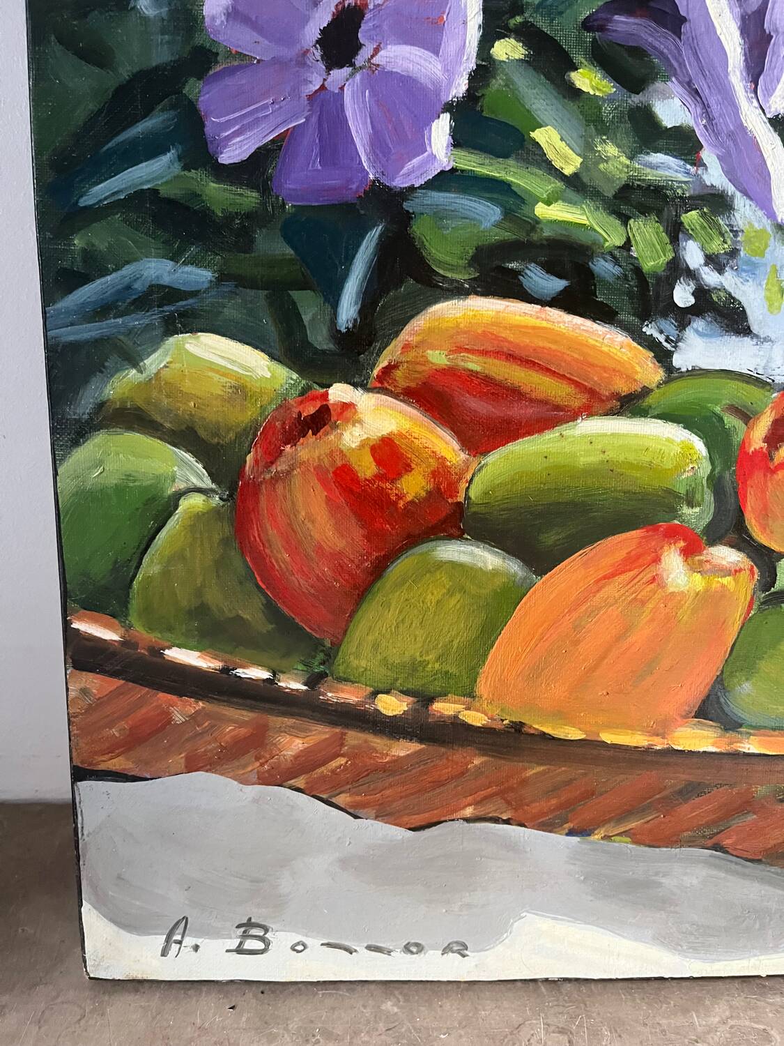 Panier de fruits exotiques, signé