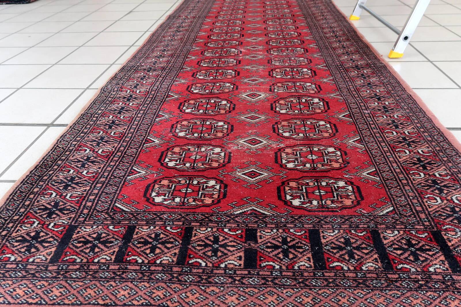 Handmade vintage Uzbek Bukhara runner 80cm x 274cm, 1960s