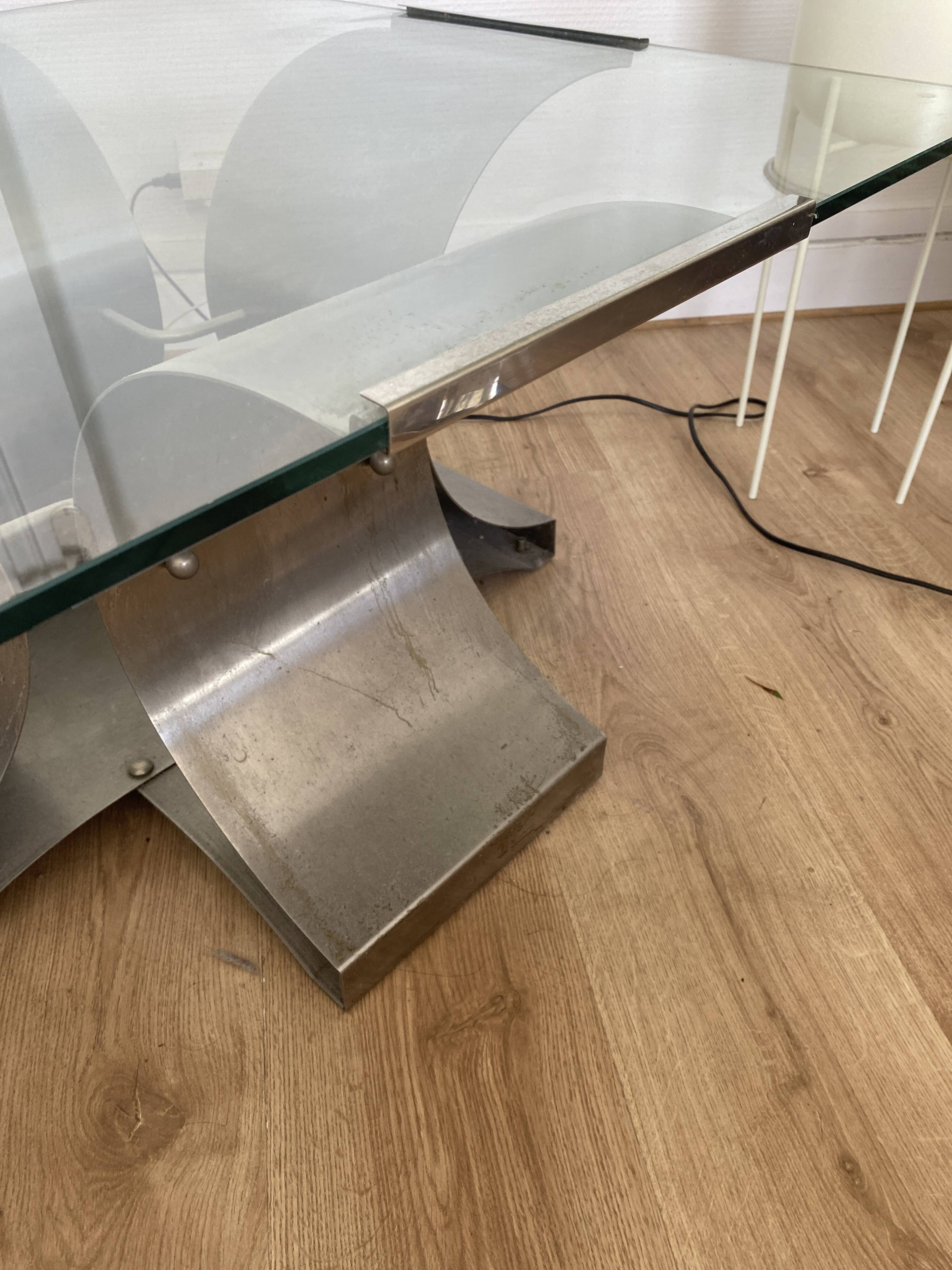 Table basse en chrome et verre François Monnet pour Kappa, 1970