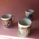 Set of three cups - scenes of urban life