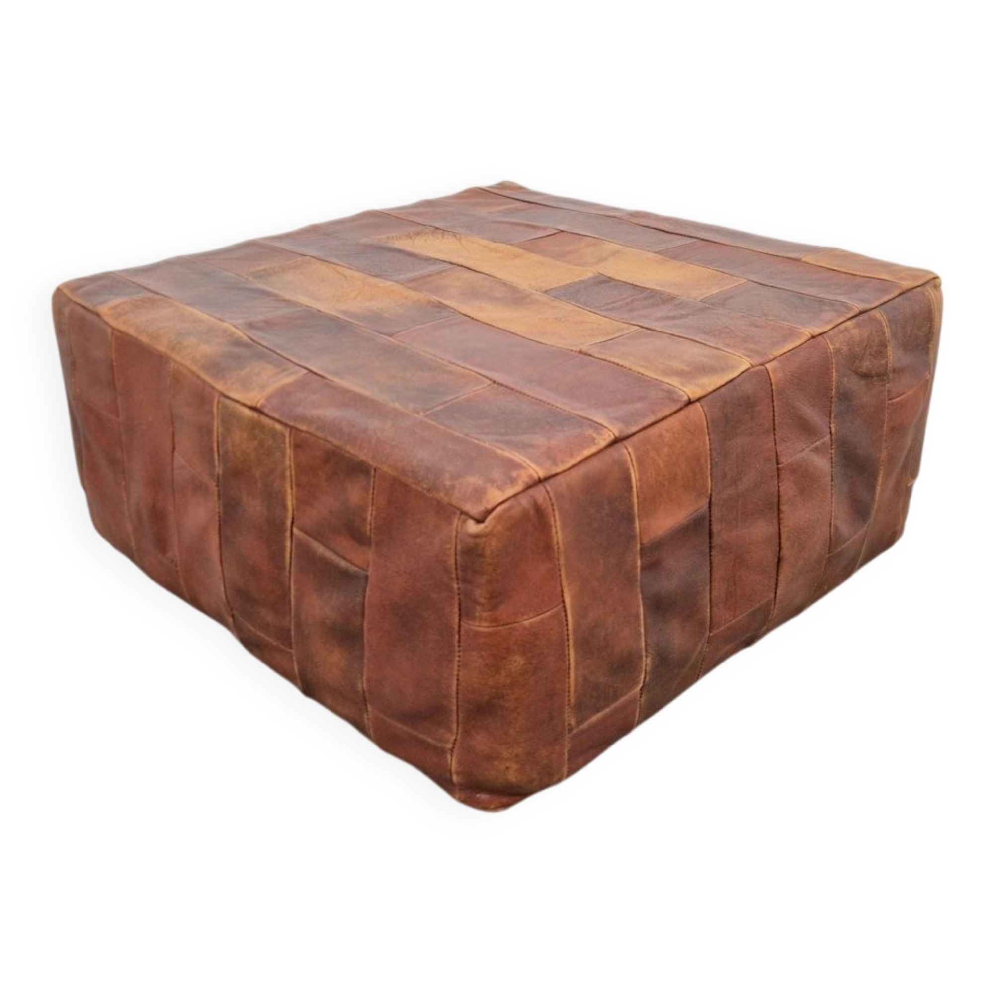 Brown Leather Pouf with Patchwork from de Sede, Switzerland, 1970s