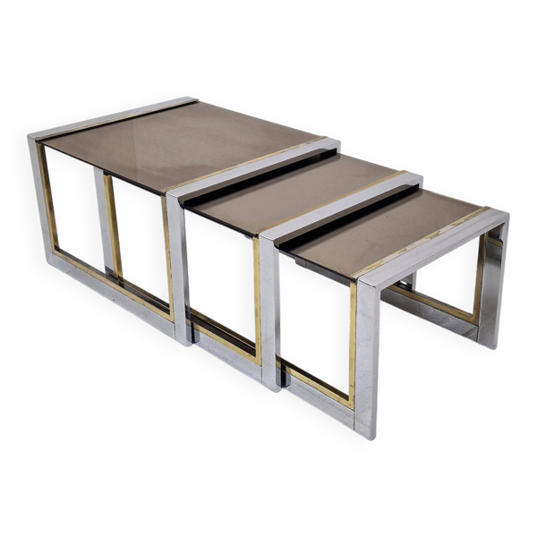 Ensemble de 3 tables gigognes modernes Regency par Belgo Chrom, années 1980