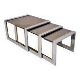 Ensemble de 3 tables gigognes modernes Regency par Belgo Chrom, années 1980
