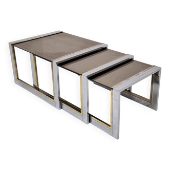 Set of 3 Modern Regency Nesting Tables by Belgo Chrom, 1980's