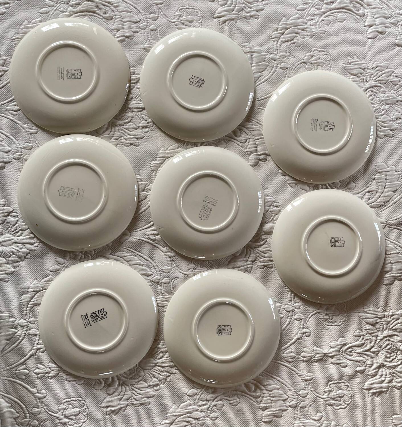 8 Assiettes à dessert Gien Fleurs peintes à la main Orange Vintage Année 70