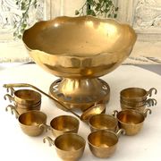 Brass Punch Bowl Set with 12 Cups, Ladle – French Vintage Mid-Century