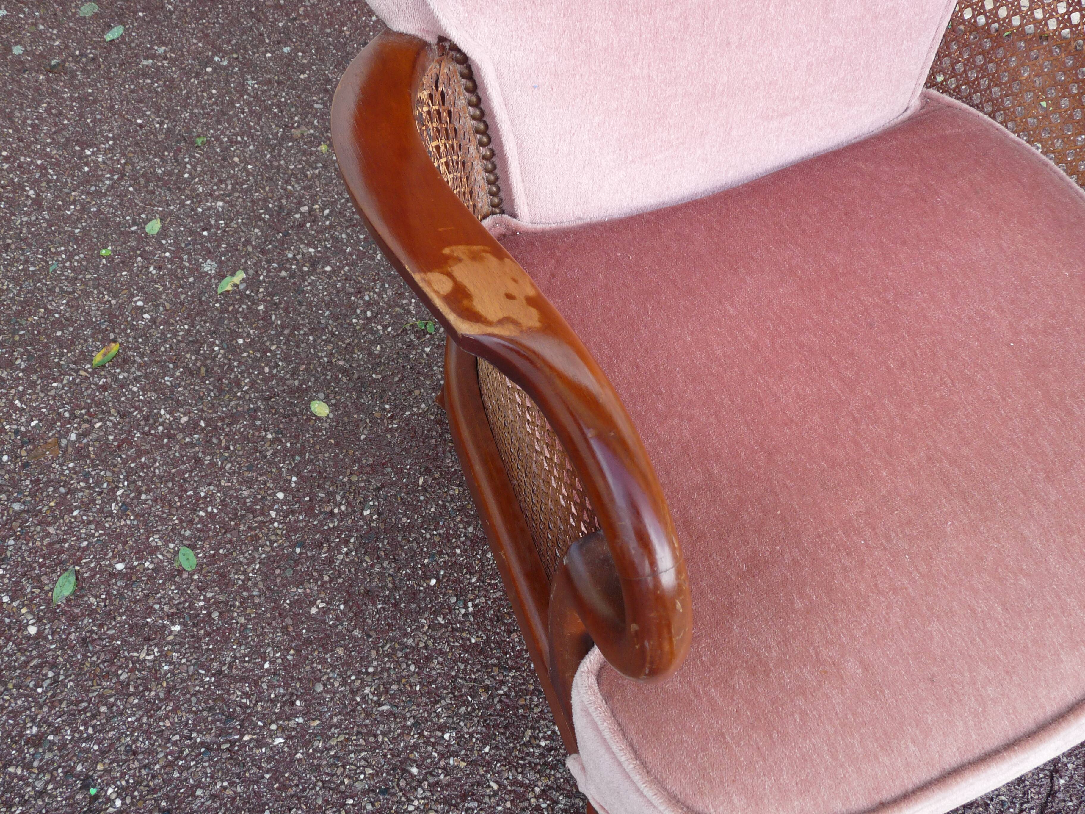 fauteuil bois velours rose cannage - cocktail