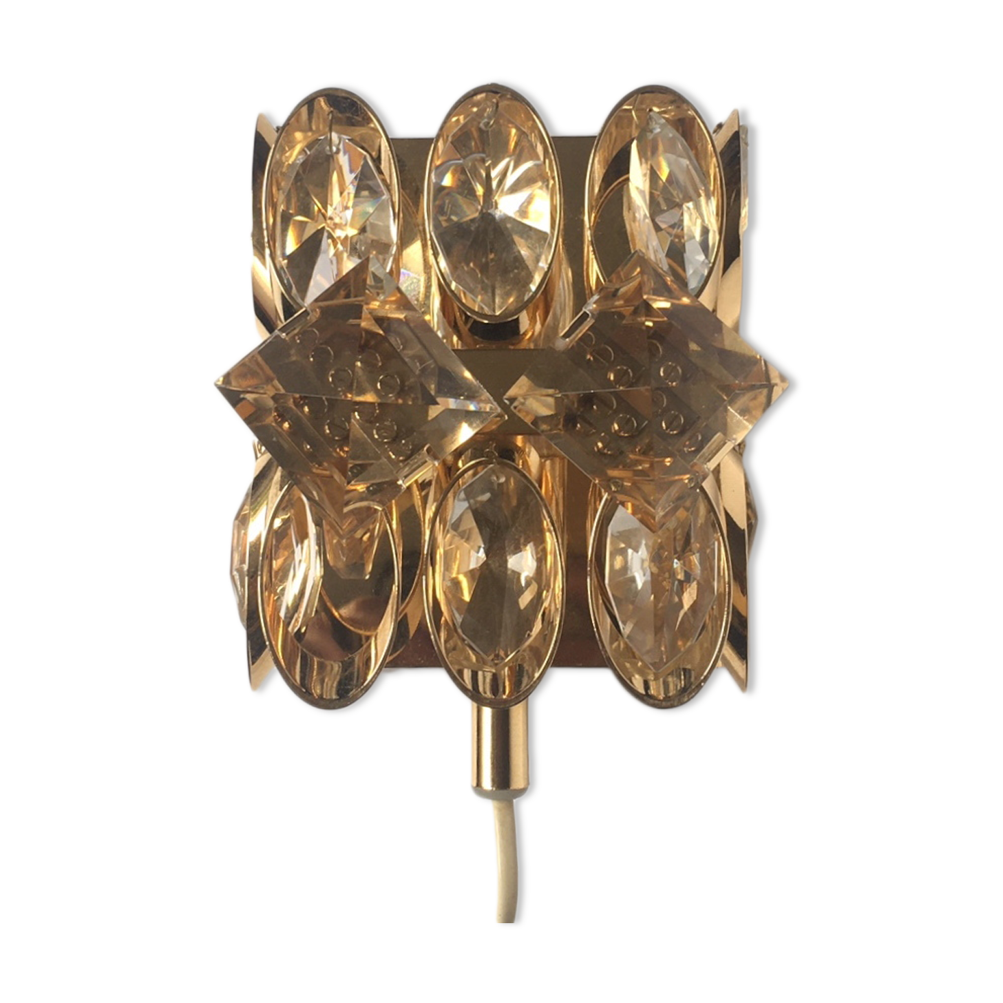 Palwa gold brass and crystal wall light 1960 design
