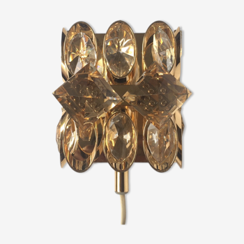 Palwa gold brass and crystal wall light 1960 design