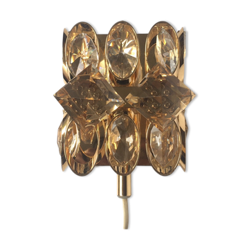 Palwa gold brass and crystal wall light 1960 design