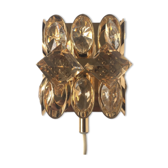 Palwa gold brass and crystal wall light 1960 design