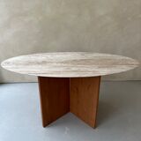 Travertine and wood dining table