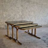 3 nesting tables in brass and glass