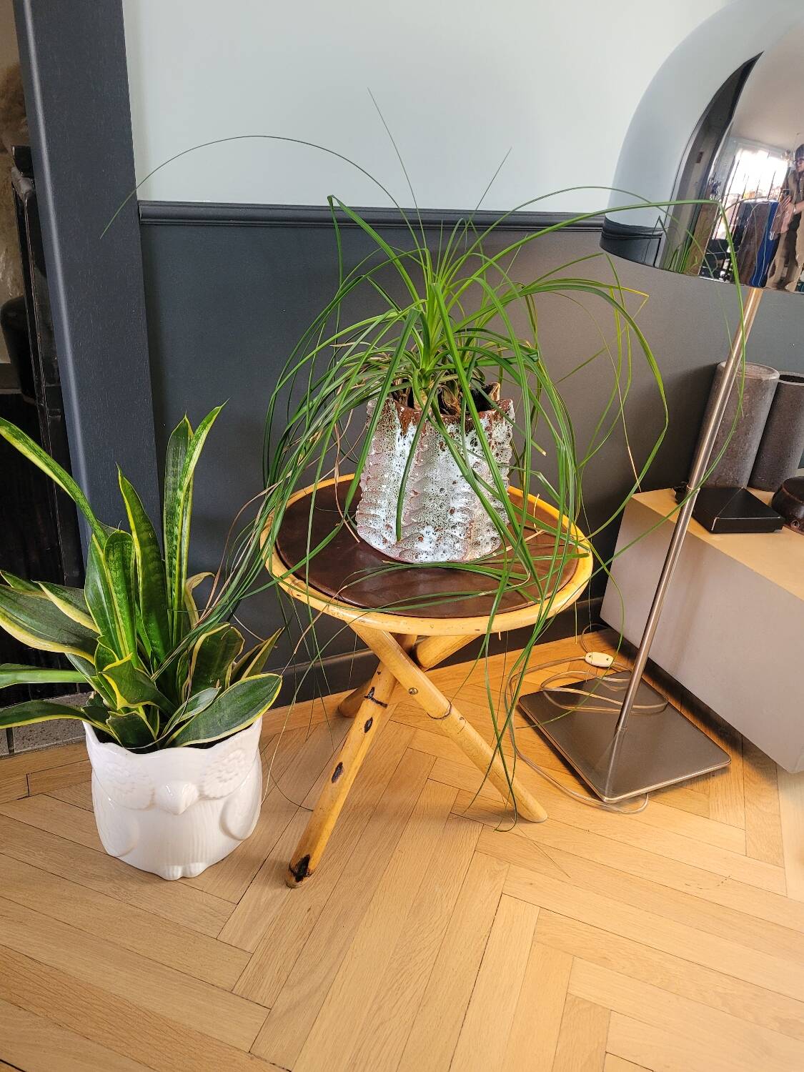 Vintage side table, end table with faux leather top