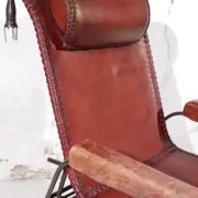 French art deco lounge chair in wrought iron and leather with footrest
