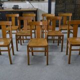 Set of 10 beech bistro chairs from the 1950s