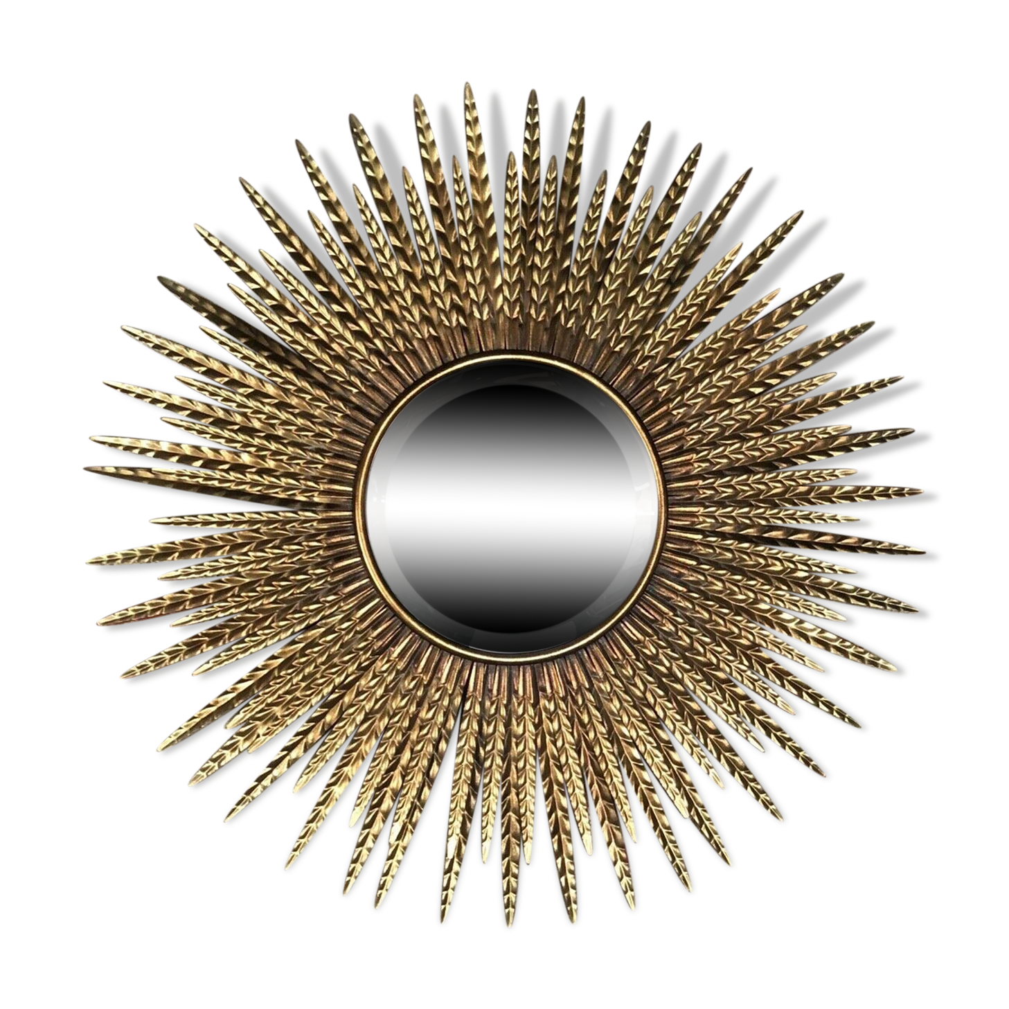 Sun mirror with golden bevelled flat mirror - 87 cm