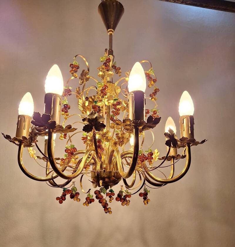 Large Murano Chandelier with Grapes and Leaves