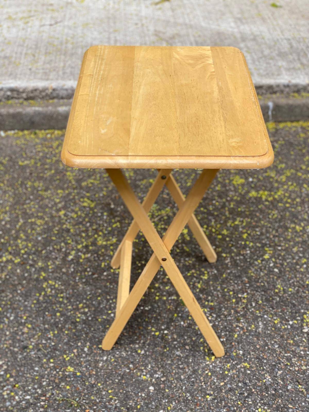 Small Scandinavian folding side table in solid wood.