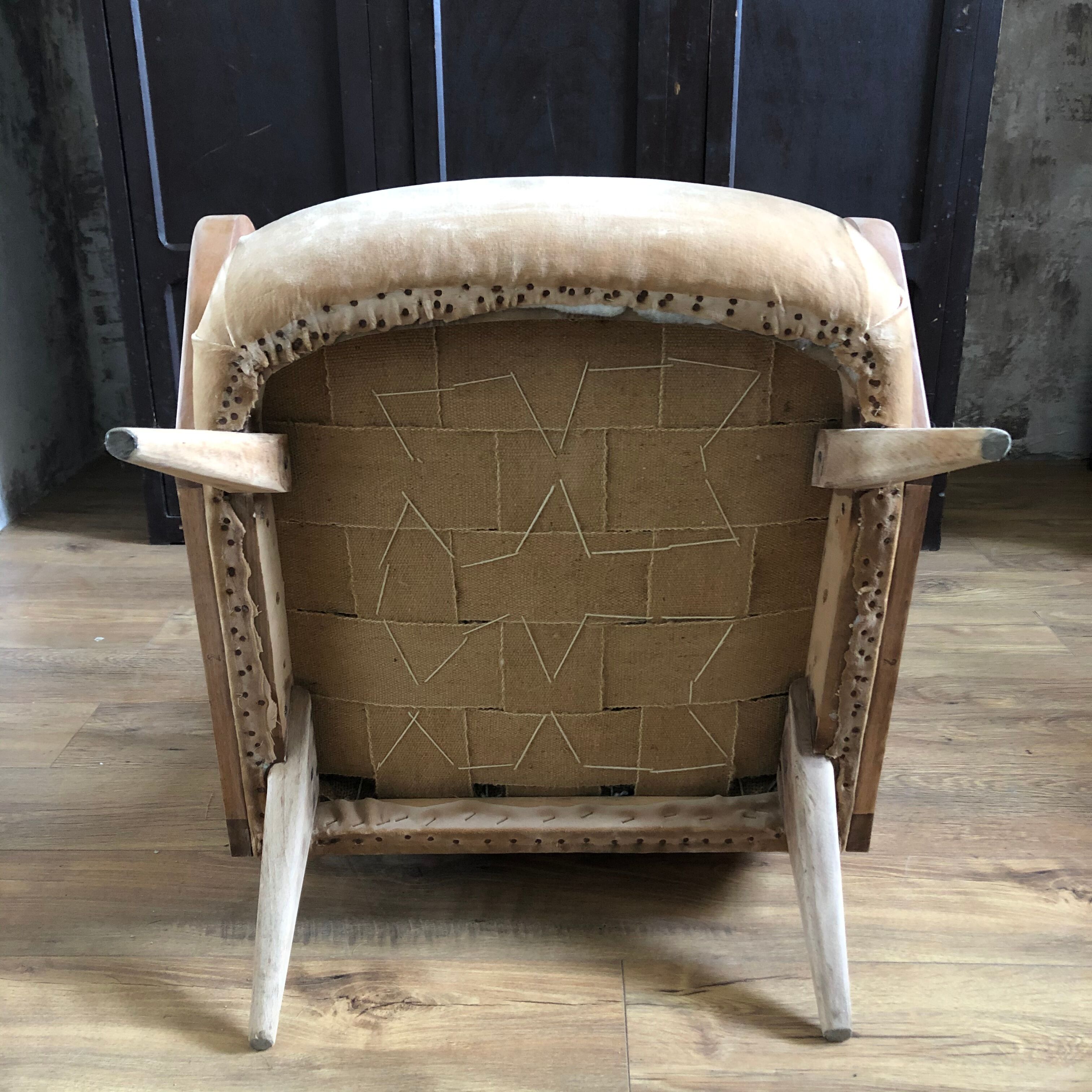 Velvet and wood armchair